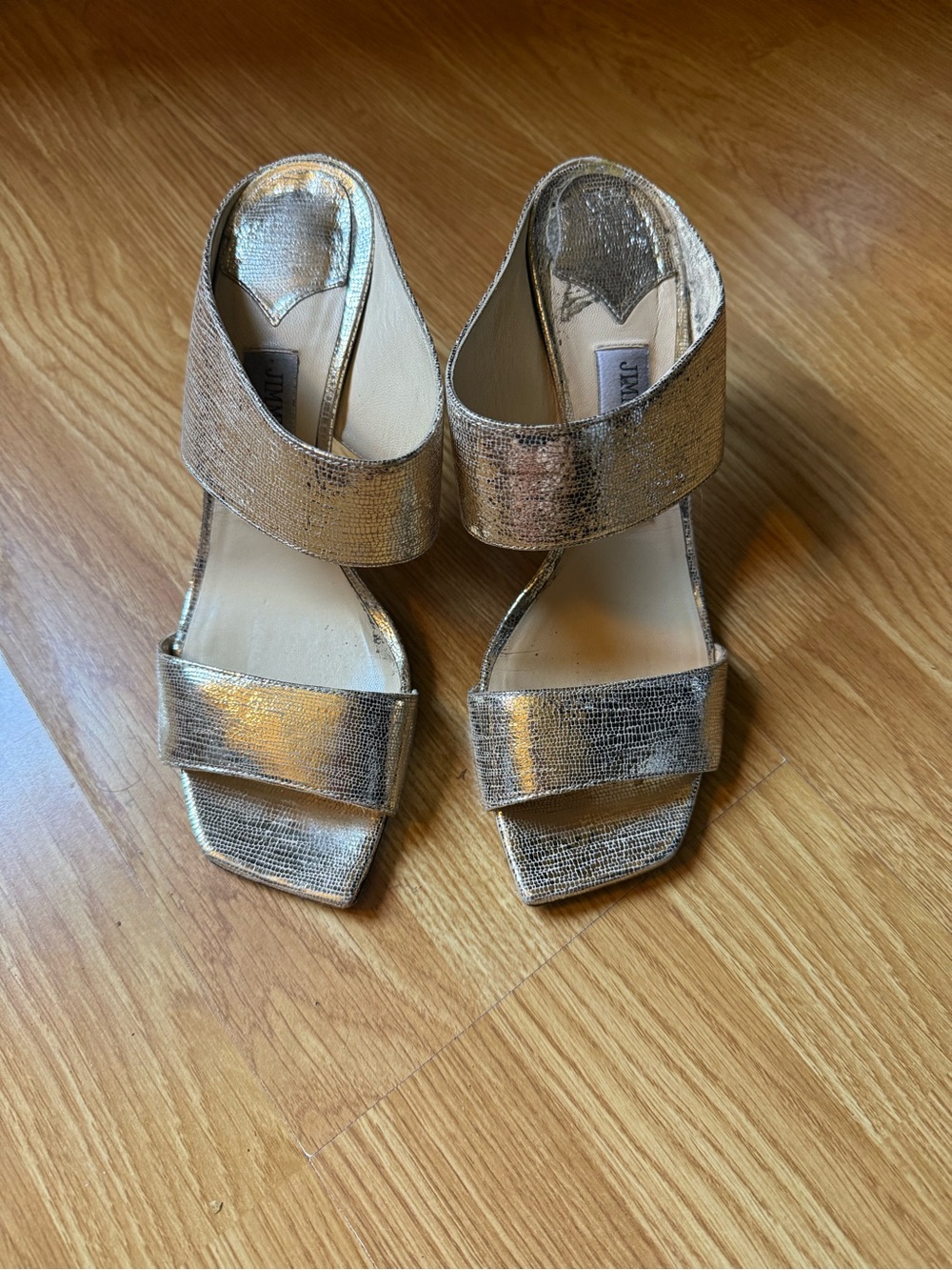 Jimmy Choo Metallic Gold Two-Strap Open-Toe Heels